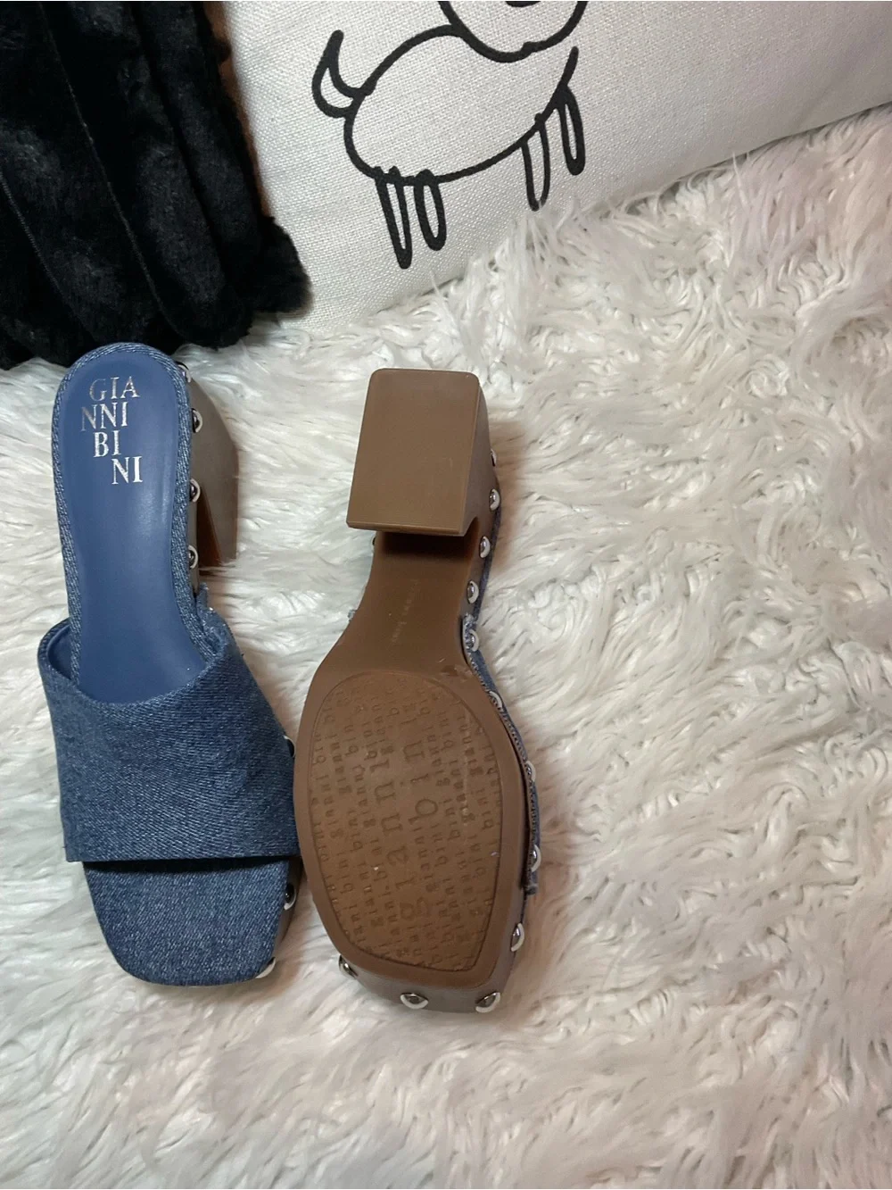 Gianni Bini Denim Slide Platform Sandals in Blue